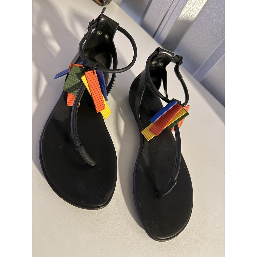 Hunter Ticker Tape Confetti T Strap Thong Sandals Black Size US  8‎  UK6